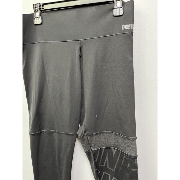 Victoria's Secret Pink Legging Womens small Bonded Crop Black Spellout - Picture 6 of 7
